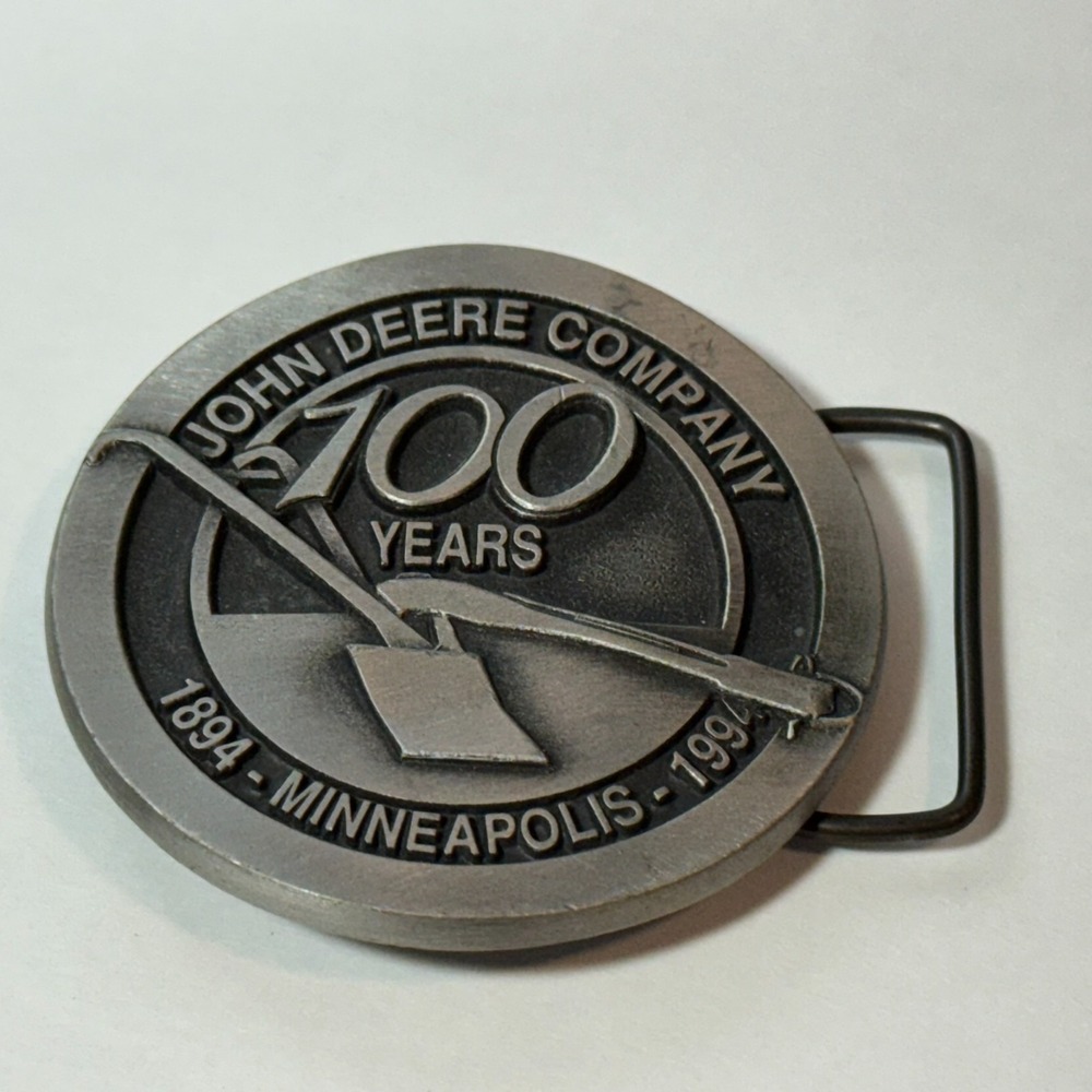 John Deere‎ Company Belt Buckle Minneapolis 100 Years Plow Silver Tone